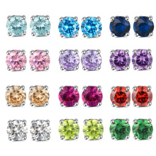 925 Sterling Silver Cubic Zirconia 12 Months Birthstone Solitaire Small Stud Earrings With Austrian Crystal For ladies